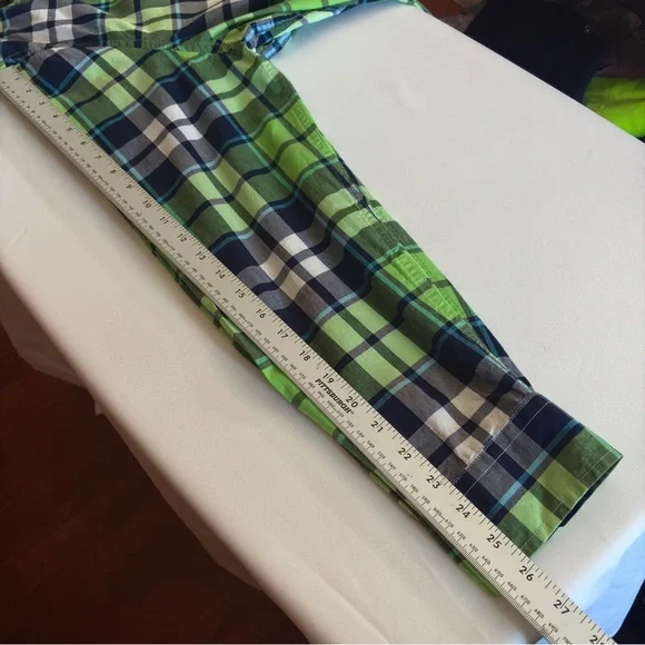 American Eagle Outfitters Prep Fit Green and Blue Plaid Men's Shirt​ - Picture 11 of 11